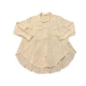 Soft Surroundings XL Peachy Pink 100% Linen Shirt Top Tunic‎ Tie Back Pockets